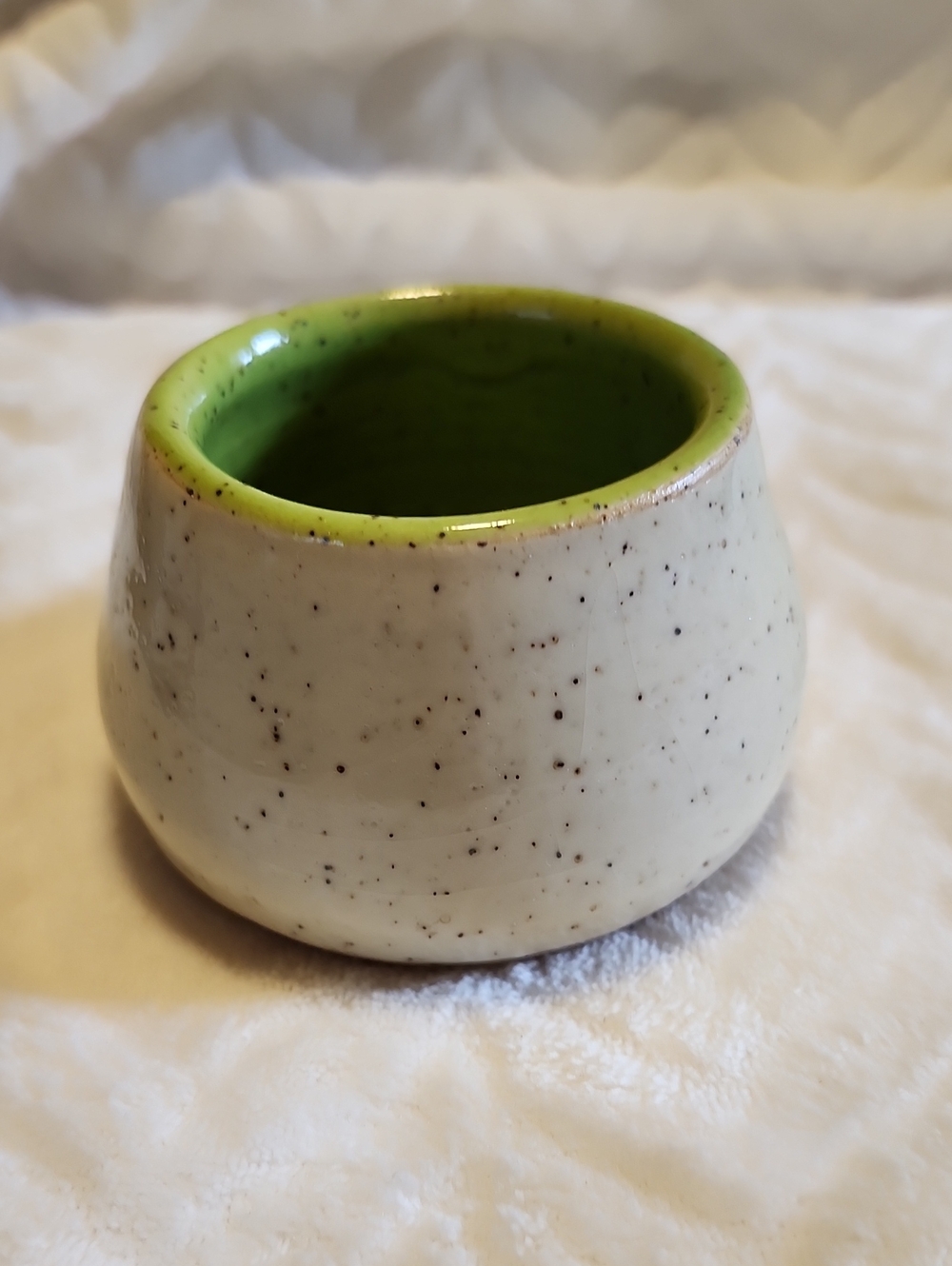 Handcrafted Speckled Ceramic Bowl - Green Interior